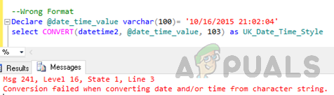 Как исправить ошибку «Сбой преобразования при преобразовании даты и / или времени из строки символов»?