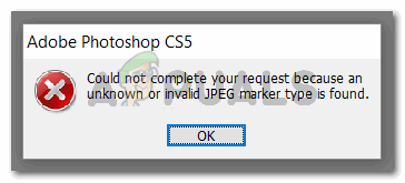 Исправлено: ошибка Adobe Photoshop «Не удалось выполнить ваш запрос, обнаружен неизвестный или недопустимый тип маркера jpeg»