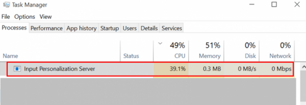 Исправлено: высокая загрузка ЦП и памяти программой «Inputpersonalization.exe»