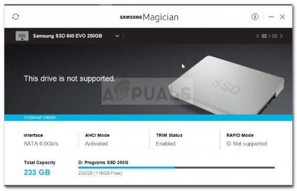 Исправлено: Samsung Magician не распознает SSD.