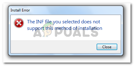 Исправление: выбранный вами INF-файл не поддерживает этот метод установки.