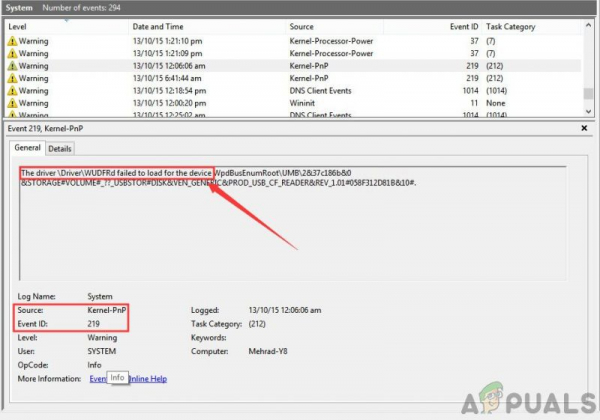 ИСПРАВЛЕНИЕ: не удалось загрузить драйвер WudfRd для устройства с идентификатором события 219.