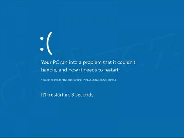 Исправлено: INACCESSIBLE_BOOT_DEVICE синий экран в Windows 7, 8 или 10