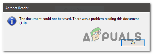 Ошибка Adobe Reader 110 «Не удалось сохранить документ»