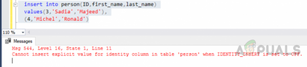 Как исправить ошибку «Невозможно вставить явное значение для столбца идентификаторов в таблицу, когда для IDENTITY_INSERT установлено значение OFF»?