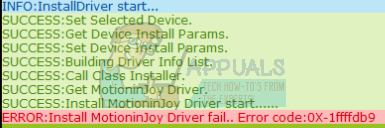 Исправление: Ошибка: установка драйвера motioninjoy не удалась .. Код ошибки: 0x-1ffffdb9
