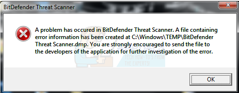 ИСПРАВЛЕНИЕ: в сканере угроз BitDefender возникла проблема.