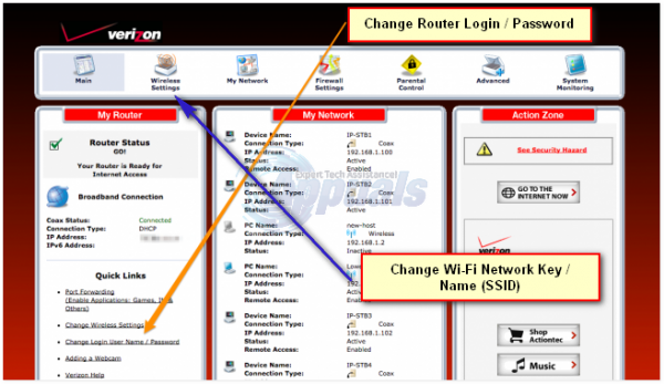 Как изменить пароль администратора маршрутизатора Verizon FIOS