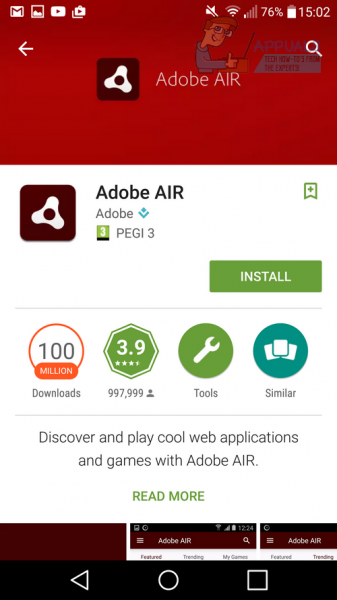 РЕШЕНО: К сожалению, Adobe Air остановился на Android